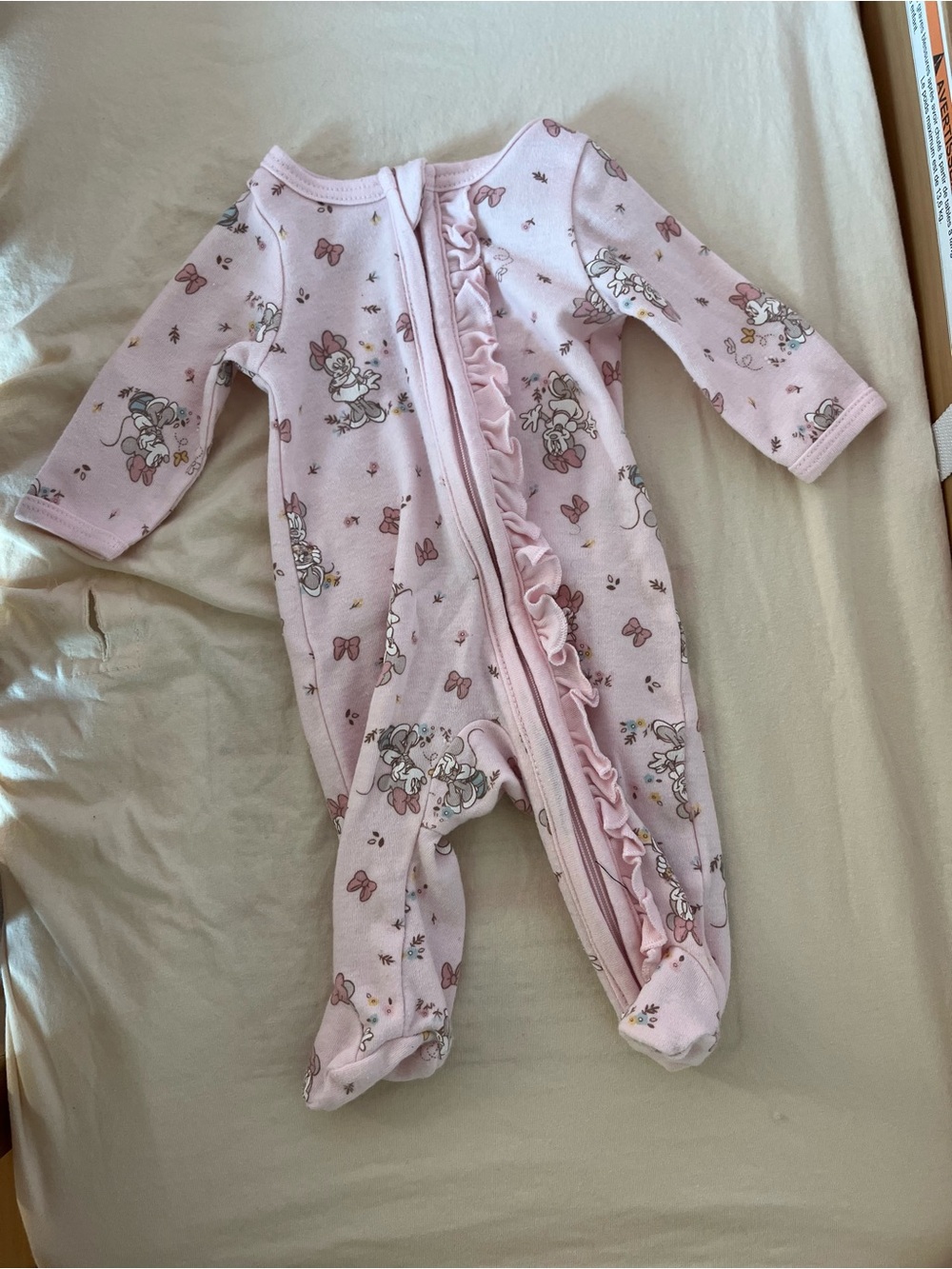 Disney Light Pink Ruffle Zip Footed One-Piece with Bunny Print